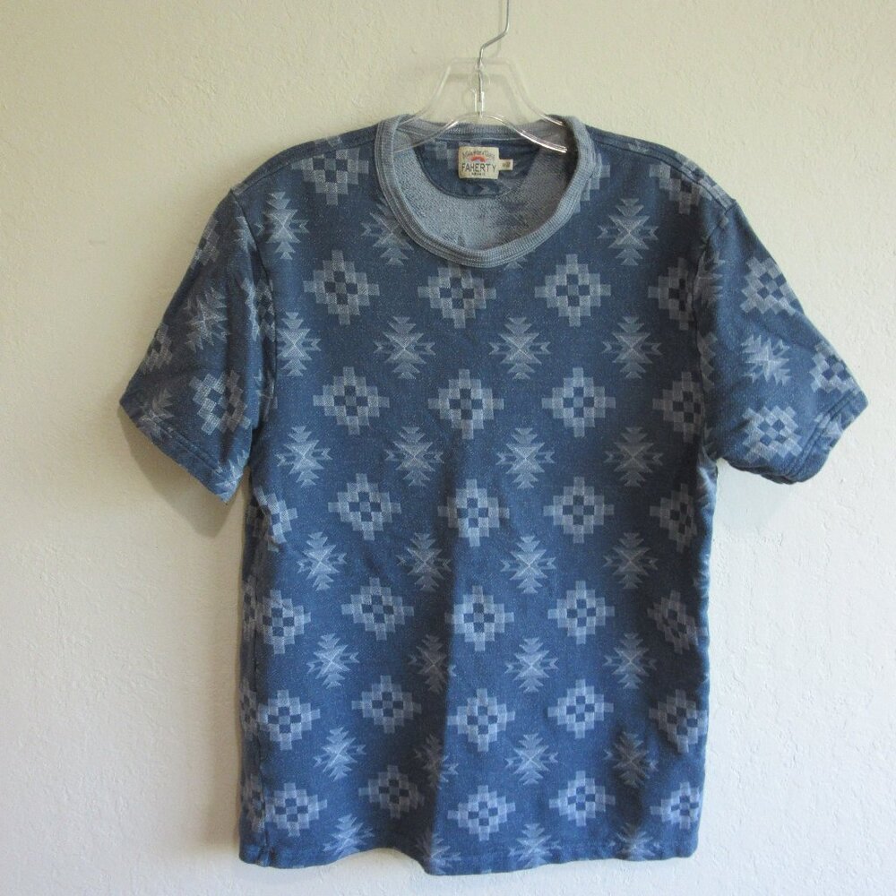 FAHERTY Men's Blue Geometric Pattern M Short Sleeve Cotton Shirt